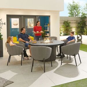 Nova - Edge Fabric 6 Seat Round Dining Set with Firepit - Light Grey