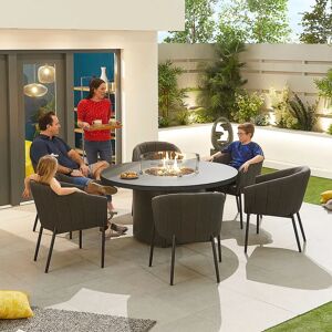 Nova - Edge Fabric 6 Seat Round Dining Set with Firepit - Dark Grey