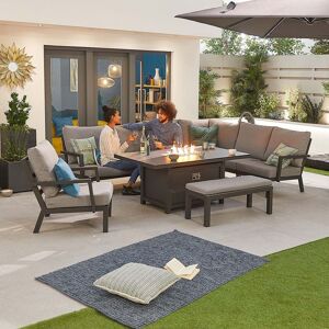 Nova - Vogue Corner Dining Set with Firepit Table & Lounge Chair & Bench - Grey