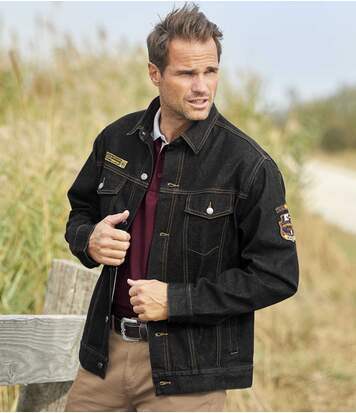 Atlas for Men Men's Stylish Black Denim Jacket  - BLACK - Size: M Atlas for Men Men's Stylish Black Denim Jacket  - BLACK - Size: M