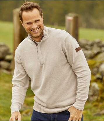 Atlas for Men Men's Beige Cotton Funnel-Neck Jumper  - BEIGE - Size: 3XL Atlas for Men Men's Beige Cotton Funnel-Neck Jumper  - BEIGE - Size: 3XL