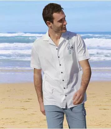 Atlas for Men Men's Beach Line White Shirt  - WHITE - Size: M Atlas for Men Men's Beach Line White Shirt  - WHITE - Size: M