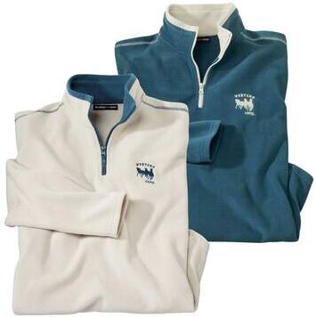 Atlas for Men Pack of 2 Men's Half Zip Microfleece Jumpers - Cream Turquoise  - BEIGE - Size: M Atlas for Men Pack of 2 Men's Half Zip Microfleece Jumpers - Cream Turquoise  - BEIGE - Size: M