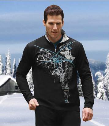 Atlas for Men Men's Sporty Brushed Fleece Jumper - Black  - BLACK - Size: M Atlas for Men Men's Sporty Brushed Fleece Jumper - Black  - BLACK - Size: M