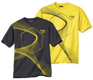 Atlas for Men Pack of 2 Men's Design T-Shirts - Yellow Grey  - PATTERNED - Size: 4XL Atlas for Men Pack of 2 Men's Design T-Shirts - Yellow Grey  - PATTERNED - Size: 4XL