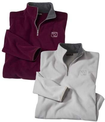 Atlas for Men Men's Pack of 2 Microfleece Half Zip Jumpers  - PURPLE - Size: 3XL Atlas for Men Men's Pack of 2 Microfleece Half Zip Jumpers  - PURPLE - Size: 3XL