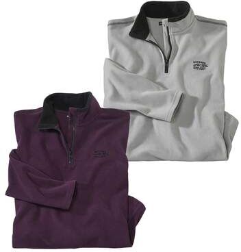 Atlas for Men Pack of 2 Men's Half Zip Microfleece Jumpers - Grey Purple  - PURPLE - Size: S Atlas for Men Pack of 2 Men's Half Zip Microfleece Jumpers - Grey Purple  - PURPLE - Size: S