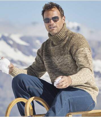 Atlas for Men Men's Beige Turtle Neck Jumper  - BEIGE - Size: XL Atlas for Men Men's Beige Turtle Neck Jumper  - BEIGE - Size: XL