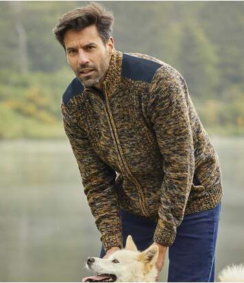 Atlas for Men Men's Casual Full Zip Knitted Jacket - Navy Ochre  - NAVY BLUE - Size: S Atlas for Men Men's Casual Full Zip Knitted Jacket - Navy Ochre  - NAVY BLUE - Size: S