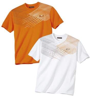 Atlas for Men Pack of 2 Men's Sporty T-Shirts - White Orange  - PATTERNED - Size: M Atlas for Men Pack of 2 Men's Sporty T-Shirts - White Orange  - PATTERNED - Size: M