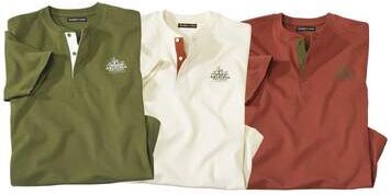 Atlas for Men Pack of 3 Men's Button-Neck T-Shirts - Khaki Off-White Brick  - KHAKI - Size: XXL Atlas for Men Pack of 3 Men's Button-Neck T-Shirts - Khaki Off-White Brick  - KHAKI - Size: XXL