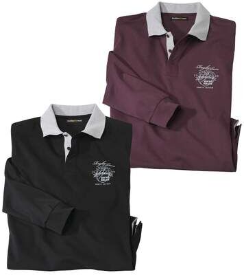 Atlas for Men Pack of 2 Men's Long-Sleeved Polo Shirts - Black Burgundy  - BURGUNDY - Size: 3XL Atlas for Men Pack of 2 Men's Long-Sleeved Polo Shirts - Black Burgundy  - BURGUNDY - Size: 3XL