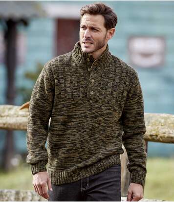 Atlas for Men Men's Brown Button-Neck Jumper  - BROWN - Size: XL Atlas for Men Men's Brown Button-Neck Jumper  - BROWN - Size: XL