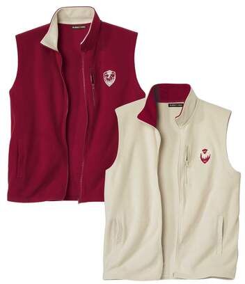Atlas for Men Pack of 2 Men's Microfleece Gilets - Full Zip - Beige Burgundy  - BURGUNDY - Size: L Atlas for Men Pack of 2 Men's Microfleece Gilets - Full Zip - Beige Burgundy  - BURGUNDY - Size: L