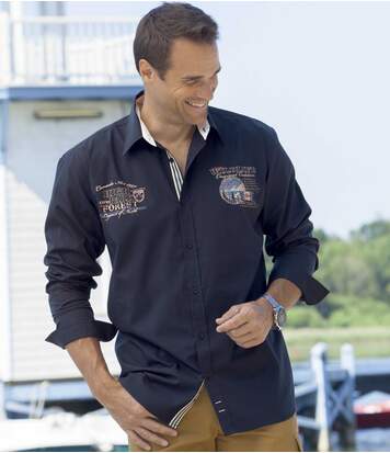 Atlas for Men Men's Navy Long Sleeve Poplin Shirt  - NAVY BLUE - Size: 4XL Atlas for Men Men's Navy Long Sleeve Poplin Shirt  - NAVY BLUE - Size: 4XL