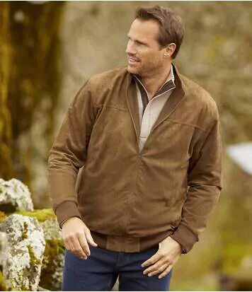 Atlas for Men Men's Fleece-Lined Faux Suede Jacket - Full Zip  - BROWN - Size: XXL