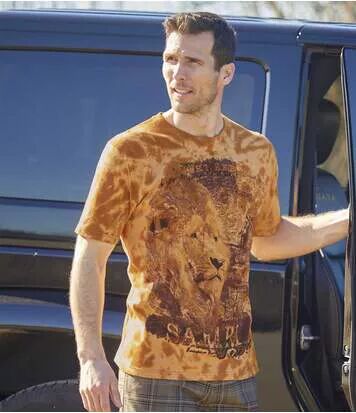 Atlas for Men Men's Yellow Tie-Dye Lion Print T-Shirt  - TERRACOTTA - Size: L Atlas for Men Men's Yellow Tie-Dye Lion Print T-Shirt  - TERRACOTTA - Size: L