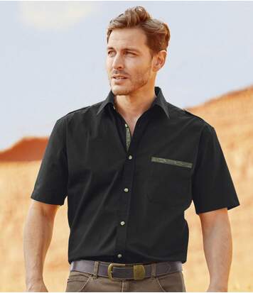 Atlas for Men Men's Black Shirt with Camouflage Details  - BLACK - Size: XXL Atlas for Men Men's Black Shirt with Camouflage Details  - BLACK - Size: XXL