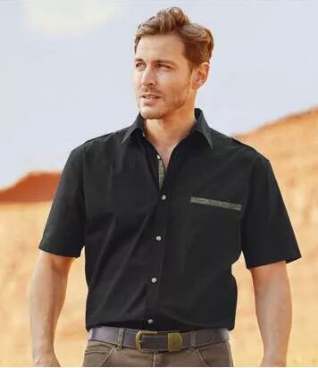 Atlas for Men Men's Black Shirt with Camouflage Details  - BLACK - Size: 3XL Atlas for Men Men's Black Shirt with Camouflage Details  - BLACK - Size: 3XL