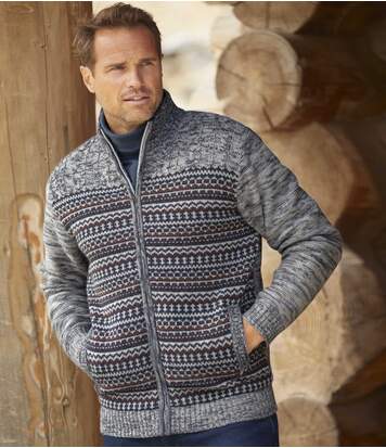 Atlas for Men Men's Grey Patterned Knitted Jacket - Full Zip  - GREY - Size: 4XL Atlas for Men Men's Grey Patterned Knitted Jacket - Full Zip  - GREY - Size: 4XL