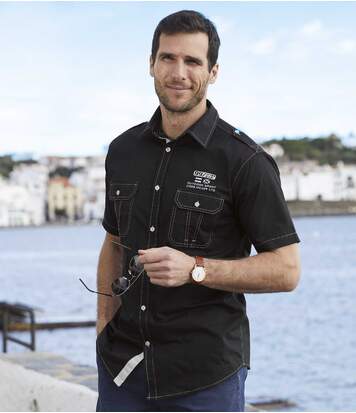 Atlas for Men Men's Black Aviator Shirt  - BLACK - Size: L Atlas for Men Men's Black Aviator Shirt  - BLACK - Size: L