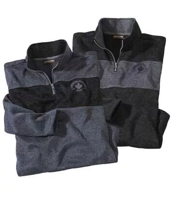 Atlas for Men Pack of 2 Men's Jumpers with Zip-Up Collar - Grey Black  - GREY - Size: S