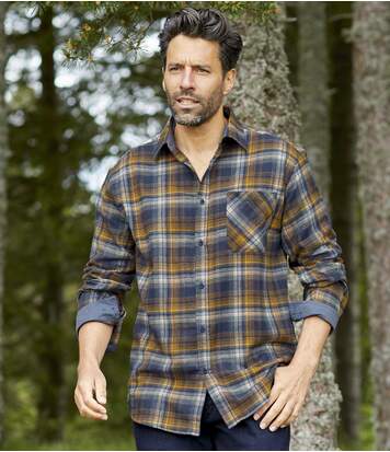 Atlas for Men Men's Navy Checked Flannel Shirt  - CHECKED - Size: 3XL Atlas for Men Men's Navy Checked Flannel Shirt  - CHECKED - Size: 3XL