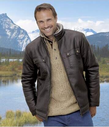 Atlas for Men Men's Brown Faux Suede Bomber Jacket with Sherpa Lining and Full Zip  - BROWN - Size: L Atlas for Men Men's Brown Faux Suede Bomber Jacket with Sherpa Lining and Full Zip  - BROWN - Size: L