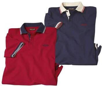 Atlas for Men Pack of 2 Men's Piqué Cotton Polo Shirts - Navy, Red  - RED - Size: XXL Atlas for Men Pack of 2 Men's Piqué Cotton Polo Shirts - Navy, Red  - RED - Size: XXL