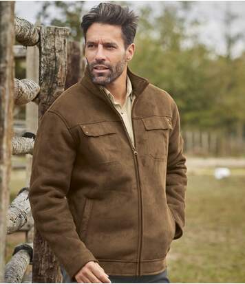 Atlas for Men Men's Sherpa-Lined Faux-Suede Jacket - Water-Repellent - Full Zip - Camel  - LIGHT BROWN - Size: S Atlas for Men Men's Sherpa-Lined Faux-Suede Jacket - Water-Repellent - Full Zip - Camel  - LIGHT BROWN - Size: S
