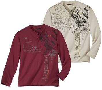 Atlas for Men Pack of 2 Men's Button-Neck Tops - Beige Burgundy  - PATTERNED - Size: 4XL Atlas for Men Pack of 2 Men's Button-Neck Tops - Beige Burgundy  - PATTERNED - Size: 4XL