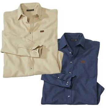 Atlas for Men Pack of 2 Men's Casual Flannel Shirts - Beige Blue  - BEIGE - Size: L Atlas for Men Pack of 2 Men's Casual Flannel Shirts - Beige Blue  - BEIGE - Size: L