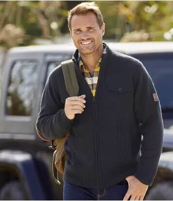 Atlas for Men Men's Navy Knitted Canada Jacket  - NAVY BLUE - Size: 4XL Atlas for Men Men's Navy Knitted Canada Jacket  - NAVY BLUE - Size: 4XL