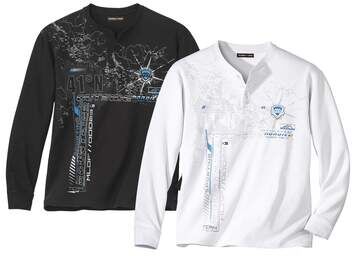 Atlas for Men Pack of 2 Men's Print Button-Neck Tops - Black White  - WHITE - Size: XXL Atlas for Men Pack of 2 Men's Print Button-Neck Tops - Black White  - WHITE - Size: XXL