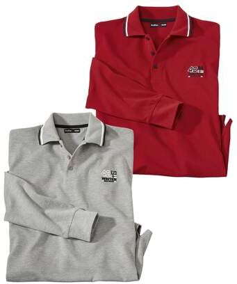 Atlas for Men Pack of 2 Men's Grey&Red Polo Shirts - Long-Sleeved  - BURGUNDY - Size: XXL Atlas for Men Pack of 2 Men's Grey&Red Polo Shirts - Long-Sleeved  - BURGUNDY - Size: XXL