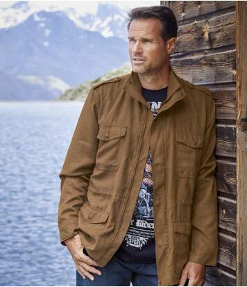 Atlas for Men Men's Water-Repellent Faux-Suede Safari Jacket - Camel - Full Zip  - LIGHT BROWN - Size: M Atlas for Men Men's Water-Repellent Faux-Suede Safari Jacket - Camel - Full Zip  - LIGHT BROWN - Size: M