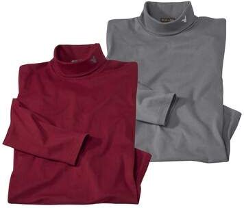 Atlas for Men Pack of 2 Men's Cotton Turtleneck Tops - Burgundy, Grey  - GREY - Size: XL Atlas for Men Pack of 2 Men's Cotton Turtleneck Tops - Burgundy, Grey  - GREY - Size: XL