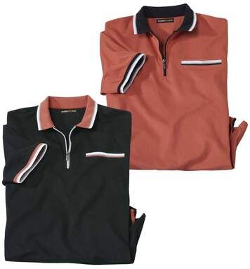 Atlas for Men Pack of 2 Men's Zip-Neck Polo Shirts - Black Coral  - TERRACOTTA - Size: M Atlas for Men Pack of 2 Men's Zip-Neck Polo Shirts - Black Coral  - TERRACOTTA - Size: M