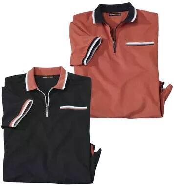 Atlas for Men Pack of 2 Men's Zip-Neck Polo Shirts - Black Coral  - TERRACOTTA - Size: 3XL