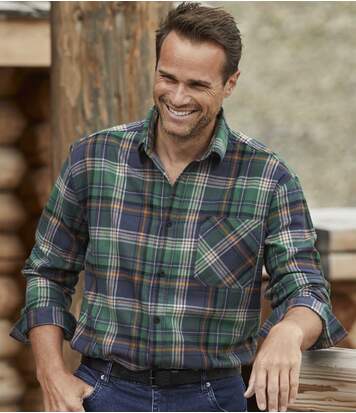 Atlas for Men Men's Green Checked Flannel Shirt  - CHECKED - Size: XXL