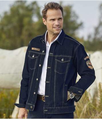 Atlas for Men Men's Dark Blue Denim Jacket  - BLUE - Size: M Atlas for Men Men's Dark Blue Denim Jacket  - BLUE - Size: M