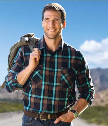 Atlas for Men Men's Checked Flannel Shirt - Black Turquoise  - CHECKED - Size: 3XL Atlas for Men Men's Checked Flannel Shirt - Black Turquoise  - CHECKED - Size: 3XL