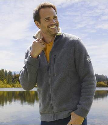 Atlas for Men Men's Grey Sherpa-Lined Fleece Jacket - Full Zip  - GREY - Size: 4XL Atlas for Men Men's Grey Sherpa-Lined Fleece Jacket - Full Zip  - GREY - Size: 4XL