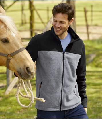 Atlas for Men Men's Grey&Black Outdoor Full Zip Fleece Jacket  - GREY - Size: L