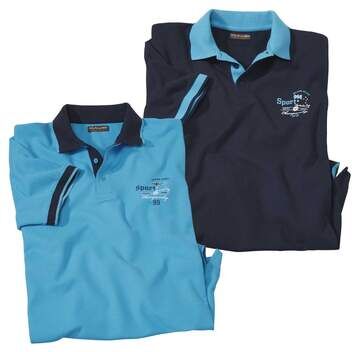 Atlas for Men Pack of 2 Men's Piqué Polo Shirts - Turquoise Navy  - BLUE - Size: S Atlas for Men Pack of 2 Men's Piqué Polo Shirts - Turquoise Navy  - BLUE - Size: S