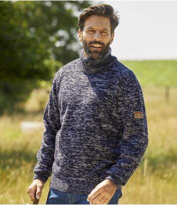 Atlas for Men Men's Mottled Blue Funnel Neck Jumper  - NAVY BLUE - Size: L Atlas for Men Men's Mottled Blue Funnel Neck Jumper  - NAVY BLUE - Size: L