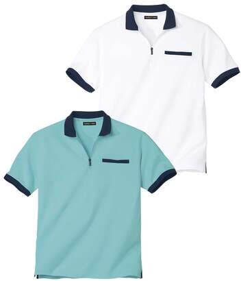 Atlas for Men Pack of 2 Men's Zip-Up Polo Shirts - Turquoise White  - TURQUOISE - Size: 4XL Atlas for Men Pack of 2 Men's Zip-Up Polo Shirts - Turquoise White  - TURQUOISE - Size: 4XL