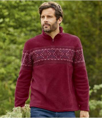 Atlas for Men Men's Burgundy Fleece Jumper - Patterned  - BURGUNDY - Size: 3XL Atlas for Men Men's Burgundy Fleece Jumper - Patterned  - BURGUNDY - Size: 3XL