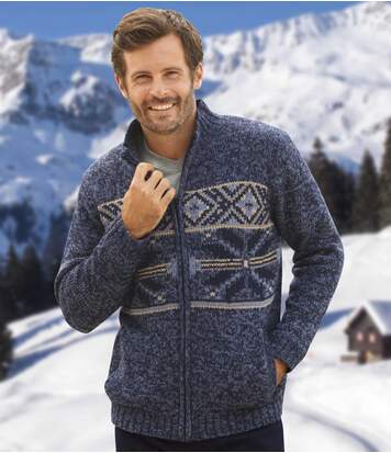 Atlas for Men Men's Blue Fleece-Lined Knitted Jacket - Full Zip  - BLUE - Size: 3XL Atlas for Men Men's Blue Fleece-Lined Knitted Jacket - Full Zip  - BLUE - Size: 3XL