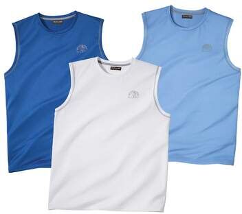 Atlas for Men Pack of 3 Men's Beach Energy Vests - Blue White  - WHITE - Size: XL Atlas for Men Pack of 3 Men's Beach Energy Vests - Blue White  - WHITE - Size: XL